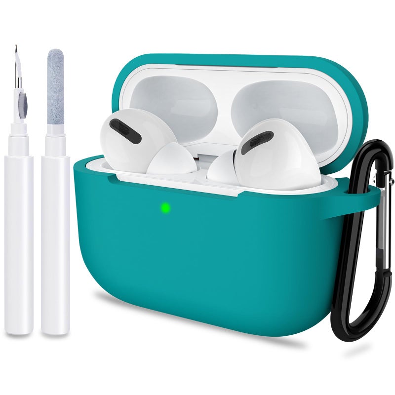 ATUAT for AirPods Pro 1st/2nd Generation Case Cover, Protective Silicone Skin Accessories with Keychain for Women Men for Apple AirPods Pro 2019/2022 Charging Case,Front LED Visible-Teal/Emerald Green - Image 1